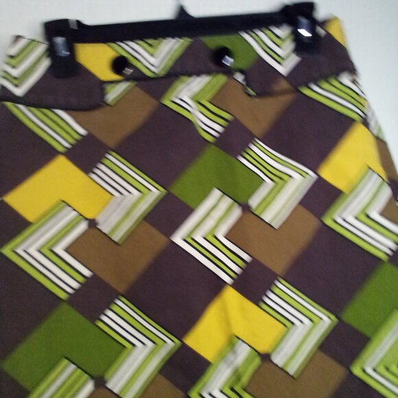 Loft Skirt Women 0P 0 Petite Retro Look 100% Cotton Pattern Brown Green - Picture 6 of 15